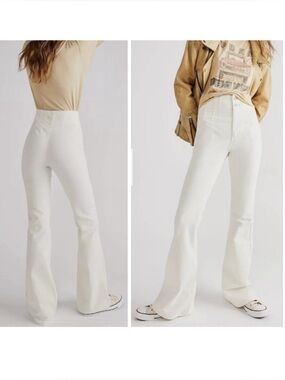We The Free People Jayde Cord Flare Jeans High Rise Stretch White